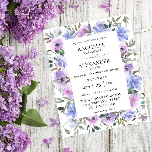 Budget Peri  Purple Floral Wedding Flyer