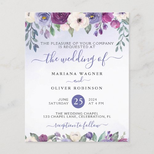Budget Periwinkle Fuchsia Floral Wedding Invite Flyer