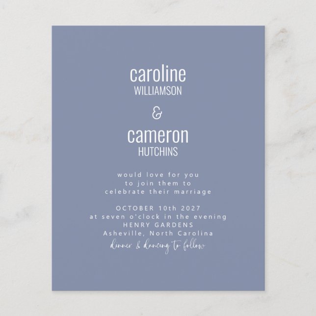 Budget Periwinkle Modern Typography Wedding (Front)