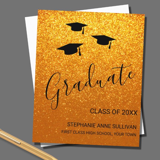 Budget Personalized Gold Glitter Grad Announcment (Creator Uploaded)