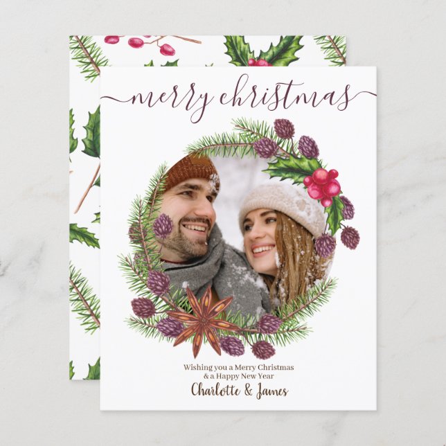 BUDGET Personalized Photo Christmas Holly Wreath (Front/Back)