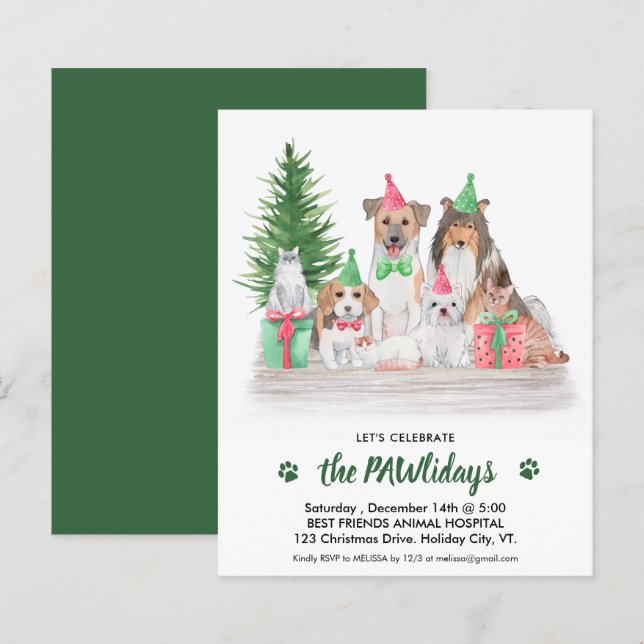 Budget Pet Business Dog Cat Christmas Invitation (Front/Back)