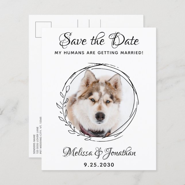 Budget Pet Dog Wedding Botanical Save The Date (Front/Back)