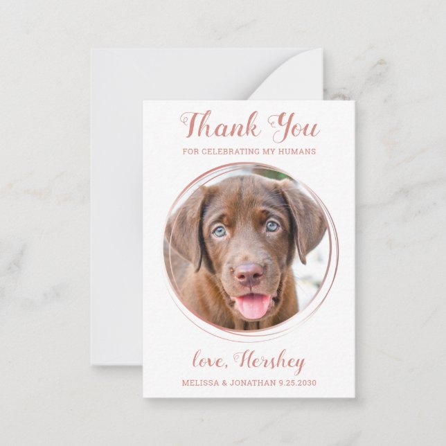Budget Pet Photo Dog Wedding Rose Gold Thank You Note Card (Front)
