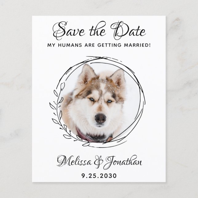 Budget Pet Wedding Foliage Dog Save The Date Cards (Front)