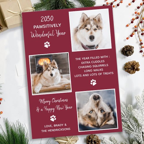 Budget Pet Year in Review Dog 3 Photo Holiday Note Card