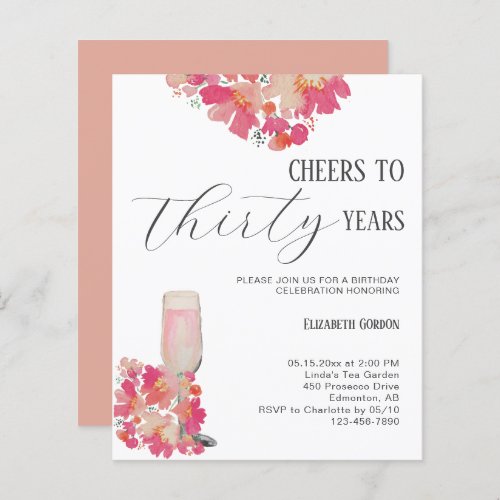 Budget Petals  Prosecco 30th Birthday Floral Pink