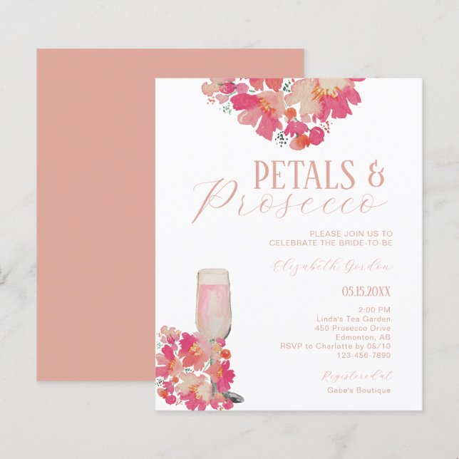 Budget Petals & Prosecco Bridal Shower Floral Pink (Front/Back)