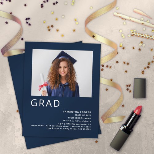 Budget Photo 2022 Navy Blue Graduation Invitation