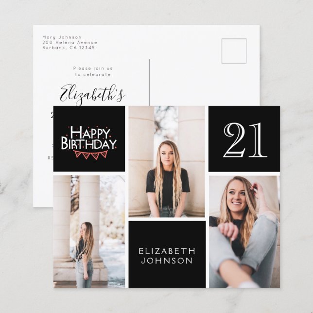 BUDGET Photo 21st Birthday Invitation Postcard (Front/Back)
