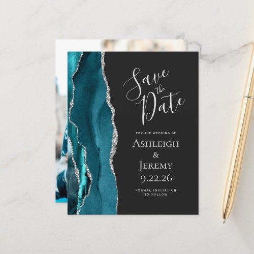 Budget Photo Agate Teal Silver Dark Save the Date