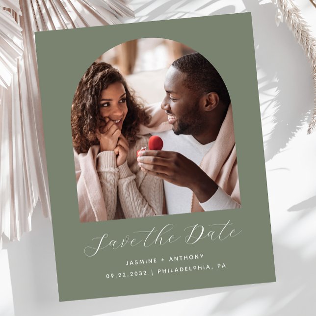 Budget Photo Arch Script Sage Green Save the Date (Creator Uploaded)