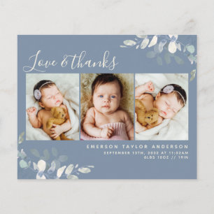 Budget Photo Baby Thank You Card Blue Eucalyptus