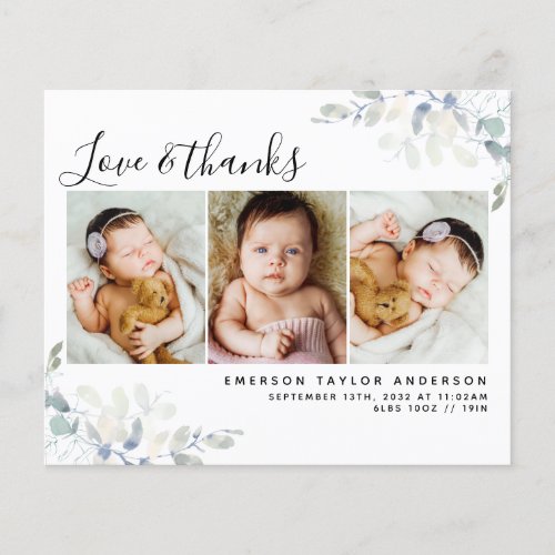 Budget Photo Baby Thank You Card  Eucalyptus