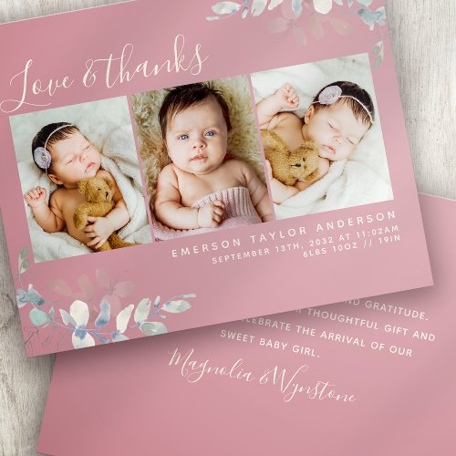 Budget Photo Baby Thank You Card  Pink Eucalyptus