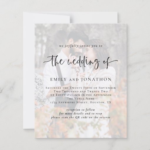 Budget Photo Background QR Code Wedding Invitation | Zazzle