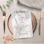 Budget Photo Background Script Wedding Menu<br><div class="desc">Budget Photo Transparent Overlay Background Script Wedding Menu. A LARGER size 5.5” x 8.5” at a budget price, An informal set typography in black for the main heading Menu complementing the rest of the text which you can easily personalize. Replace the sample photo which is tinted in the background with...</div>