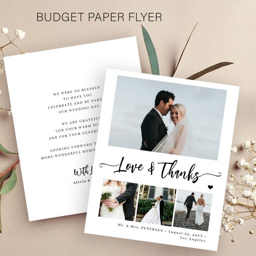 Budget photo black and white wedding thank you flyer