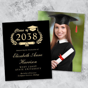 Budget Photo Black Gold Graduation Announcement