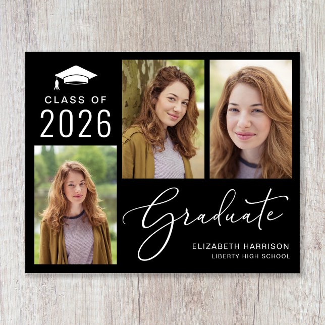 Budget Photo Black Graduation Announcement (Share the pride and excitement of your grad's achievement with friends and family near and far)