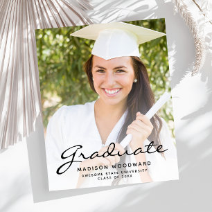 Budget Photo Black Script Graduation Announcement