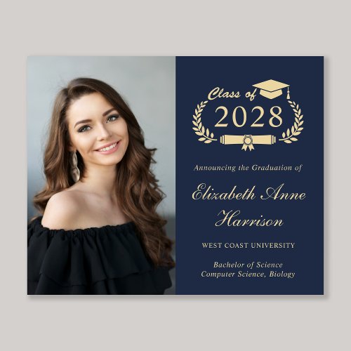 Budget Photo Blue College Graduation Announcement