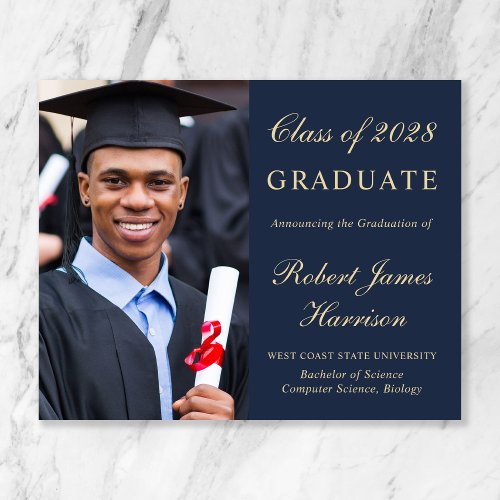 Budget Photo Blue Gold Graduation Announcement