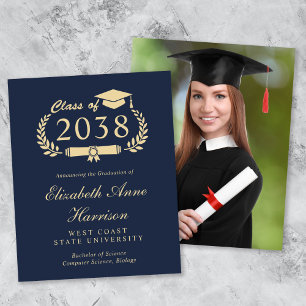 Budget Photo Blue Gold Graduation Announcement