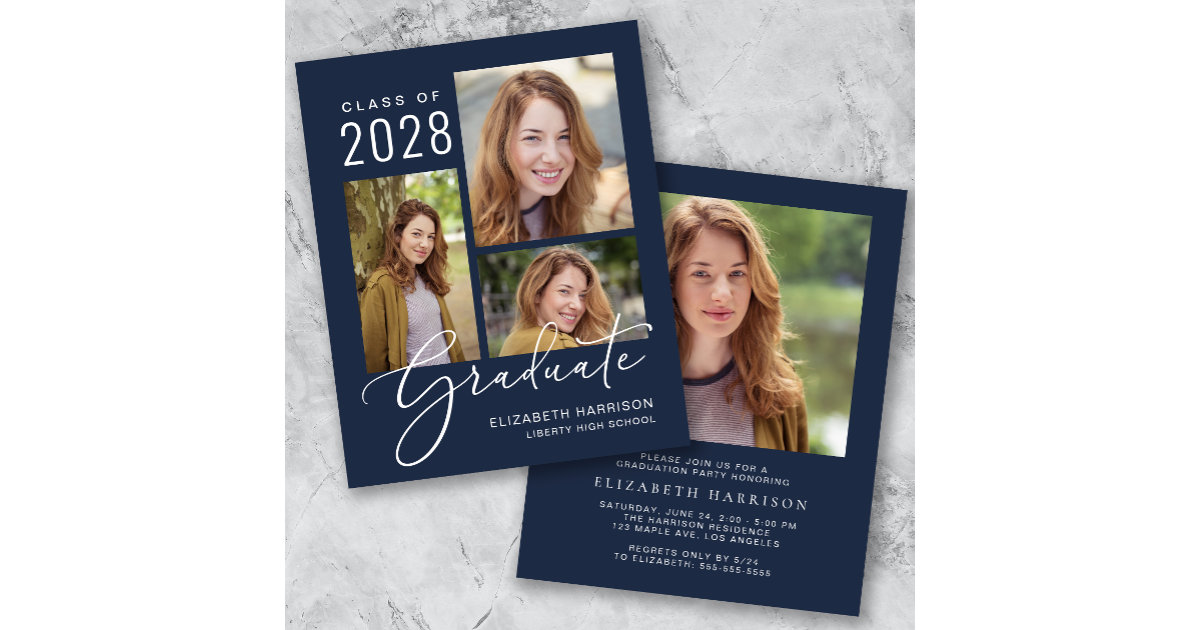 Budget Photo Blue Graduation Party Invitation | Zazzle