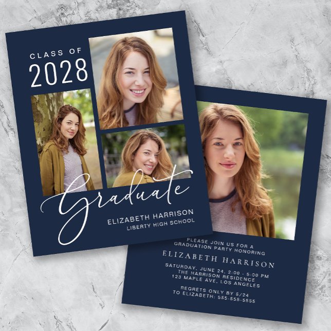 Budget Photo Blue Graduation Party Invitation (A personalized photo graduation party invitation to celebrate the graduate's achievements)