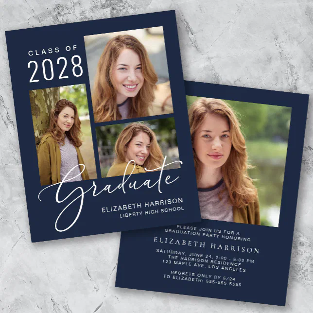 Budget Photo Blue Graduation Party Invitation | Zazzle