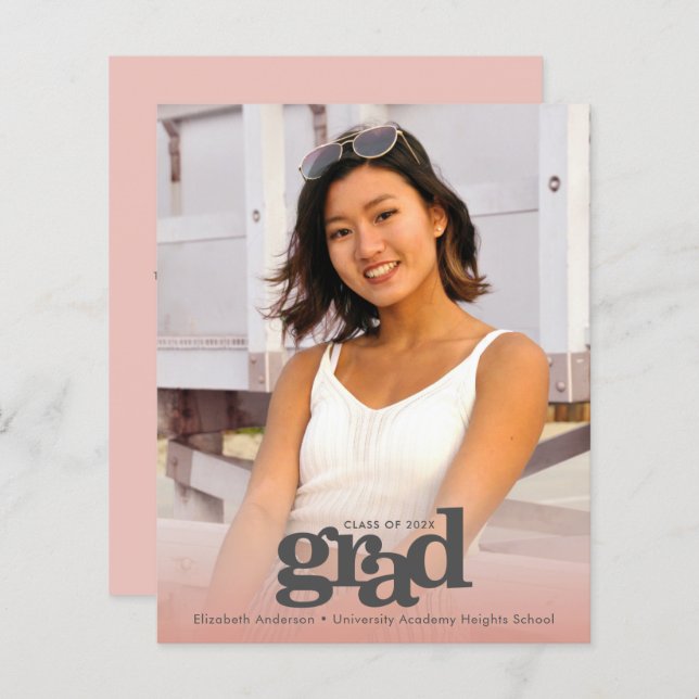 Budget photo blush pink graduation bold invitation (Front/Back)