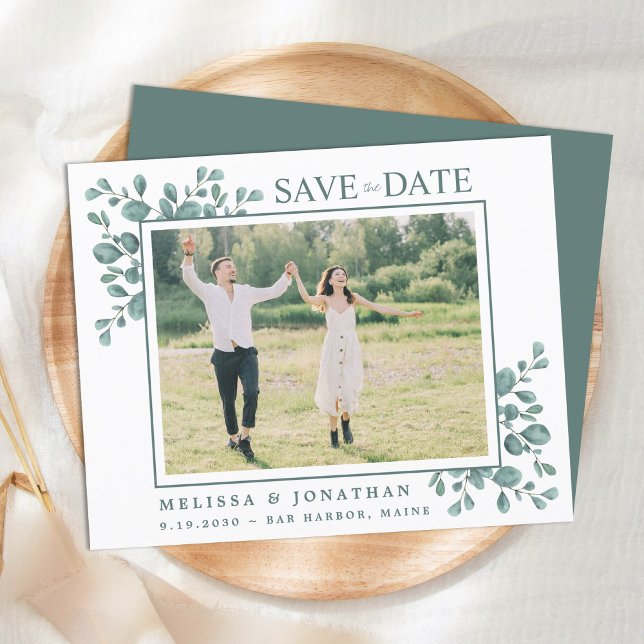 Budget Photo Botanical Greenery Save The Date Card (Creator Uploaded)