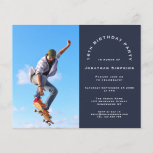 Budget Photo Boy 16th Birthday Party Navy Invite