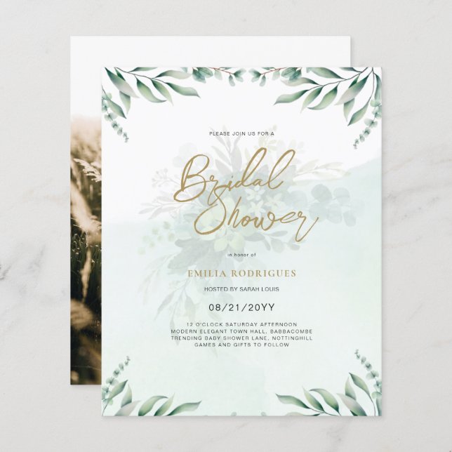 Budget Photo Bridal Shower Invitation Rustic Leaf (Front/Back)