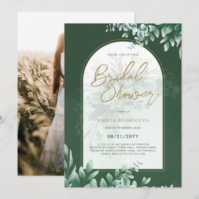 Budget Photo Bridal Shower Invitation Rustic Leaf (Front/Back)