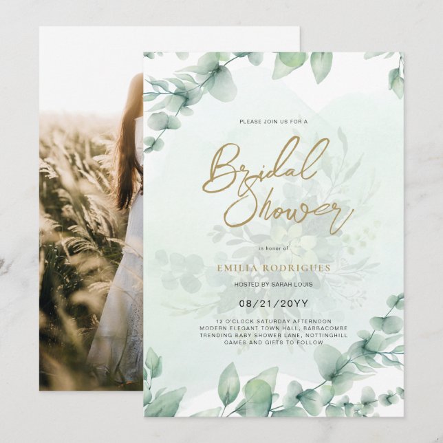 Budget Photo Bridal Shower Invitation Rustic Leaf (Front/Back)