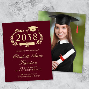 Budget Photo Burgundy Gold Graduation Announcement