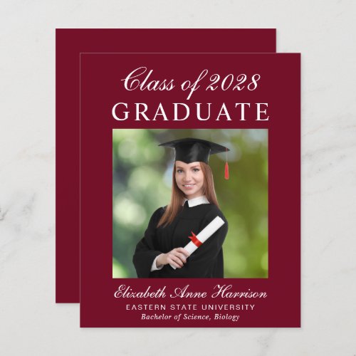 Budget Photo Burgundy Graduation Announcement