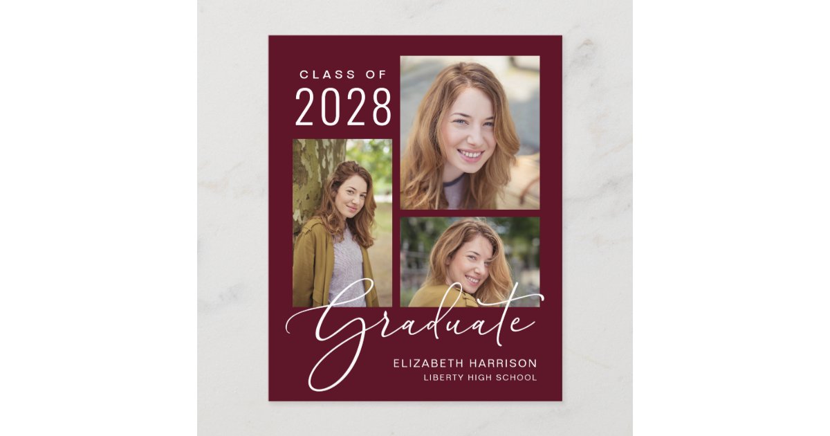 Budget Photo Burgundy Graduation Party Invitation | Zazzle