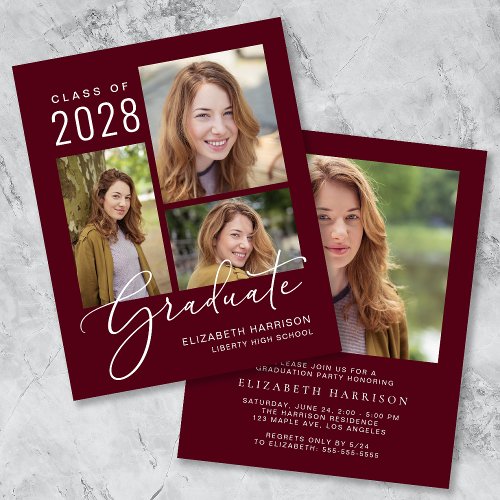 Budget Photo Burgundy Graduation Party Invitation