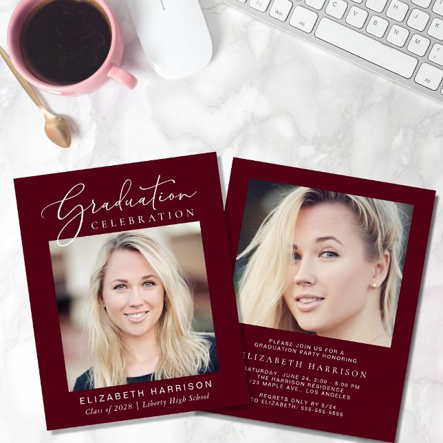Budget Photo Burgundy Graduation Party Invitation (Creator Uploaded)