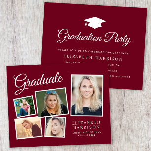 Budget Photo Burgundy Graduation Party Invitation