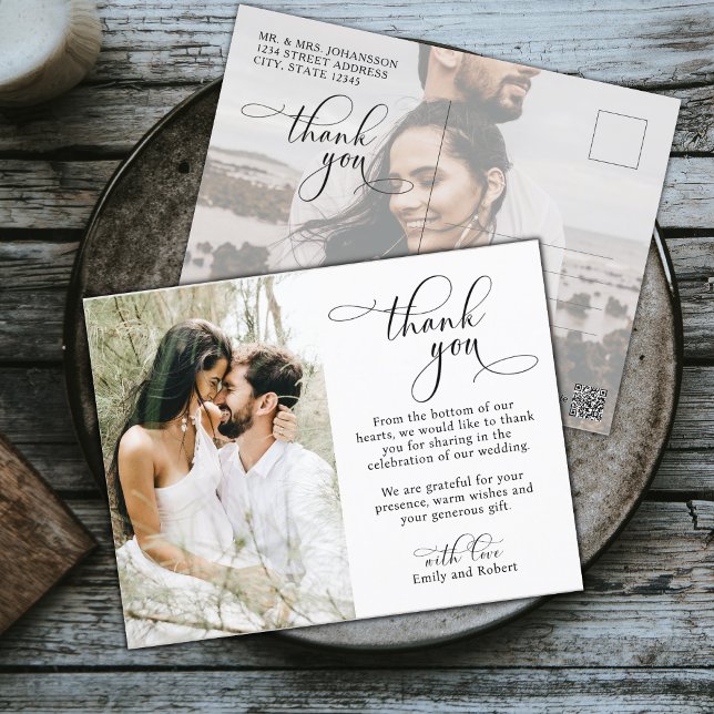 Budget Photo Calligraphy Script Wedding Thank You  Postcard (Creator Uploaded)
