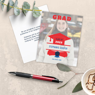 Budget Photo Cap Red Blue 2022 Grad Announcement
