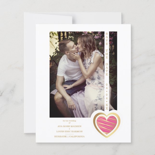 Budget Photo Chic Elegant Hot Pink & Gold Heart (Front)
