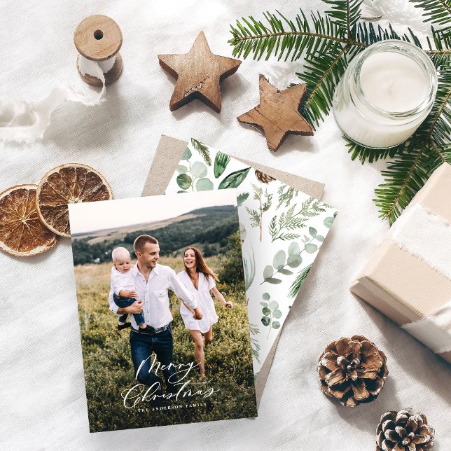 budget photo Christmas elegant script Holiday Card (Creator Uploaded)