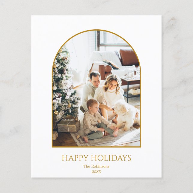 Budget Photo Christmas Gold Arch Script Card (Front)