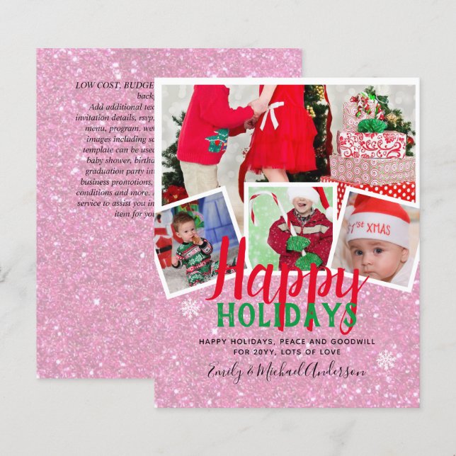 BUDGET Photo Christmas Holidays Cards - Collage (Front/Back)