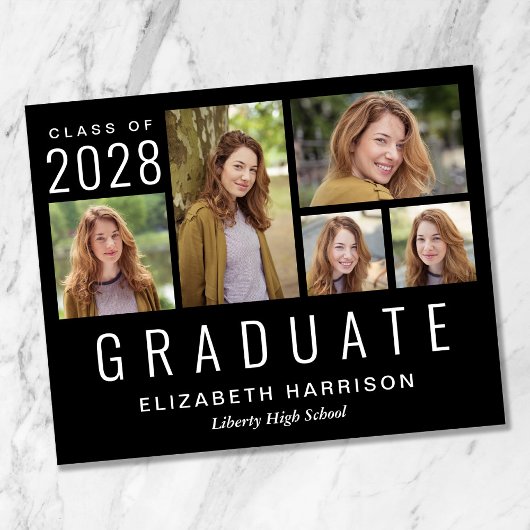 Budget Photo Collage Black Graduation Announcement